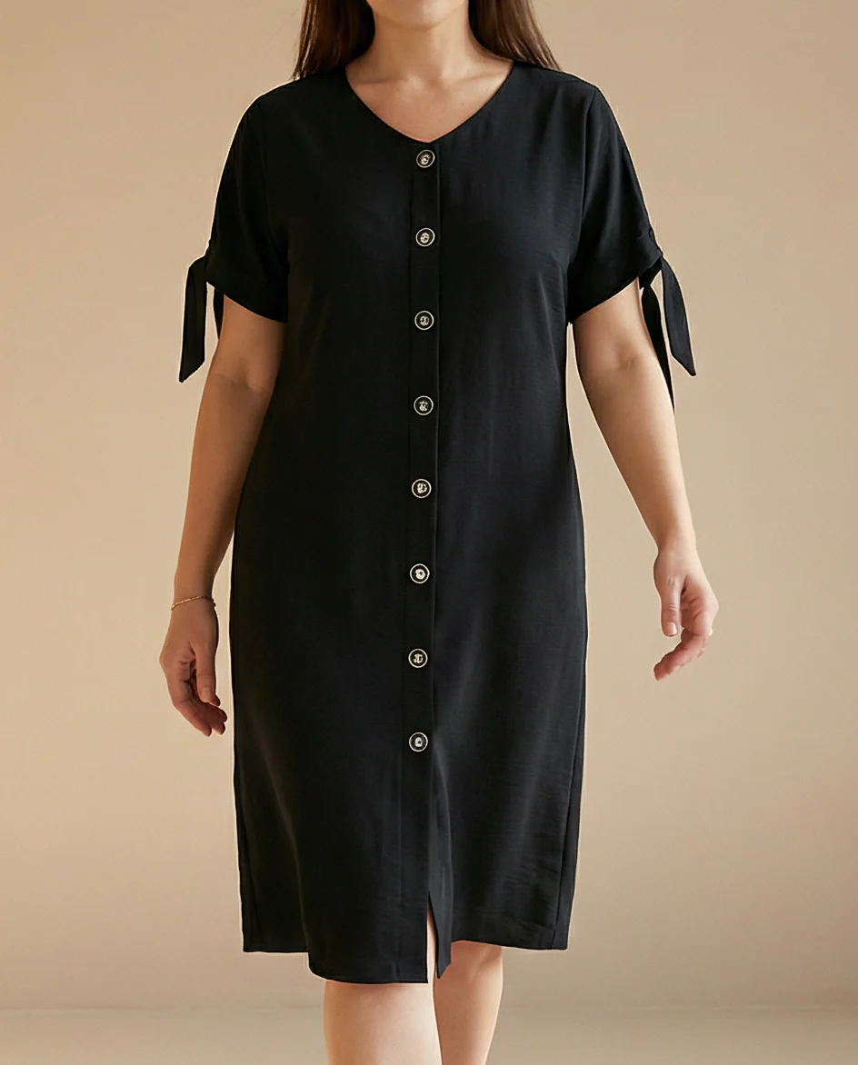 Reversible Tie-Sleeve Shift Dress with Button-Front Option - Image 3