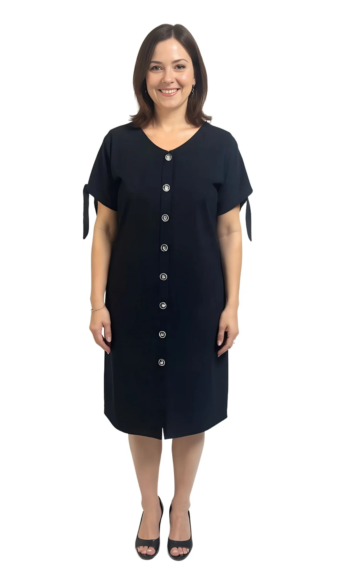 Reversible Tie-Sleeve Shift Dress with Button-Front Option - Image 5