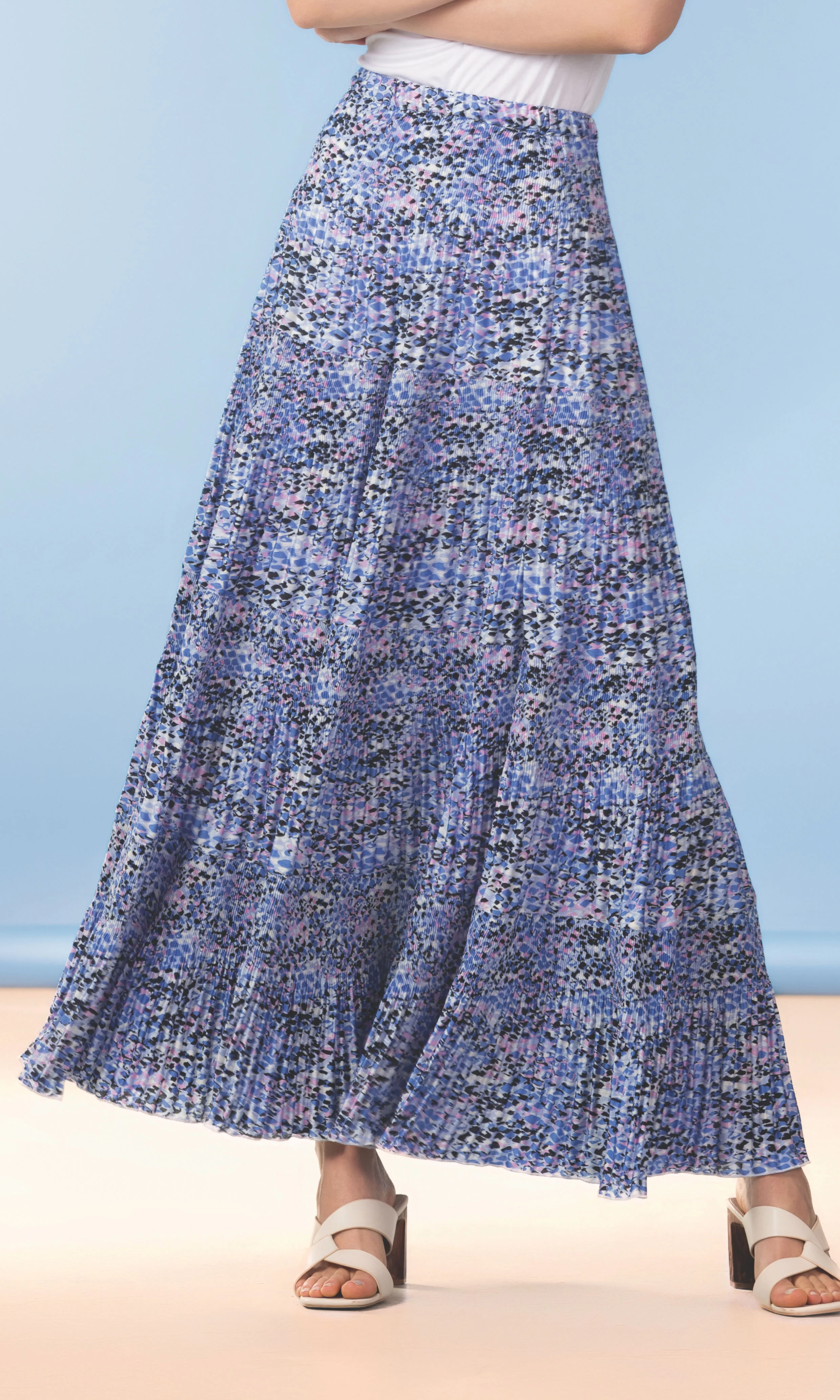 Printed Pleated Maxi Skirt