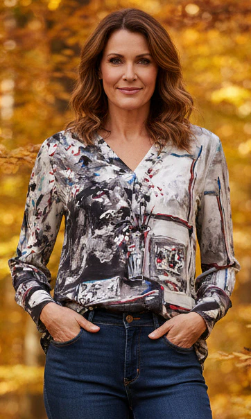 V-Neck Abstract Blouse