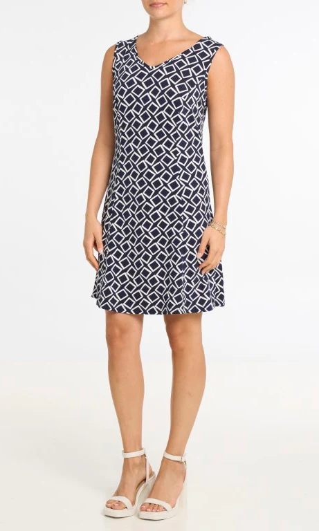 Geometric Print Sleeveless A-Line Dress