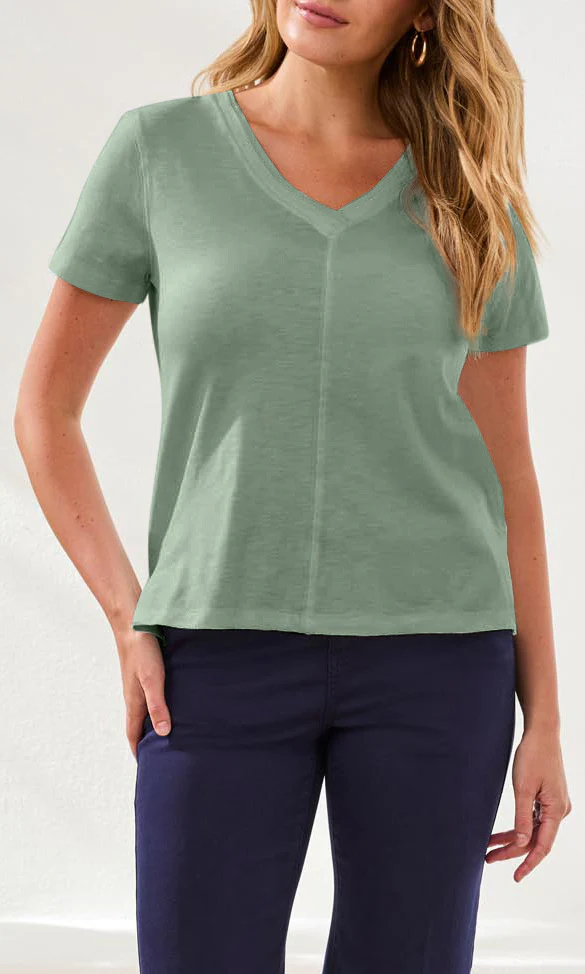 V-Neck Short Sleeve Top With Center Seam - Image 4