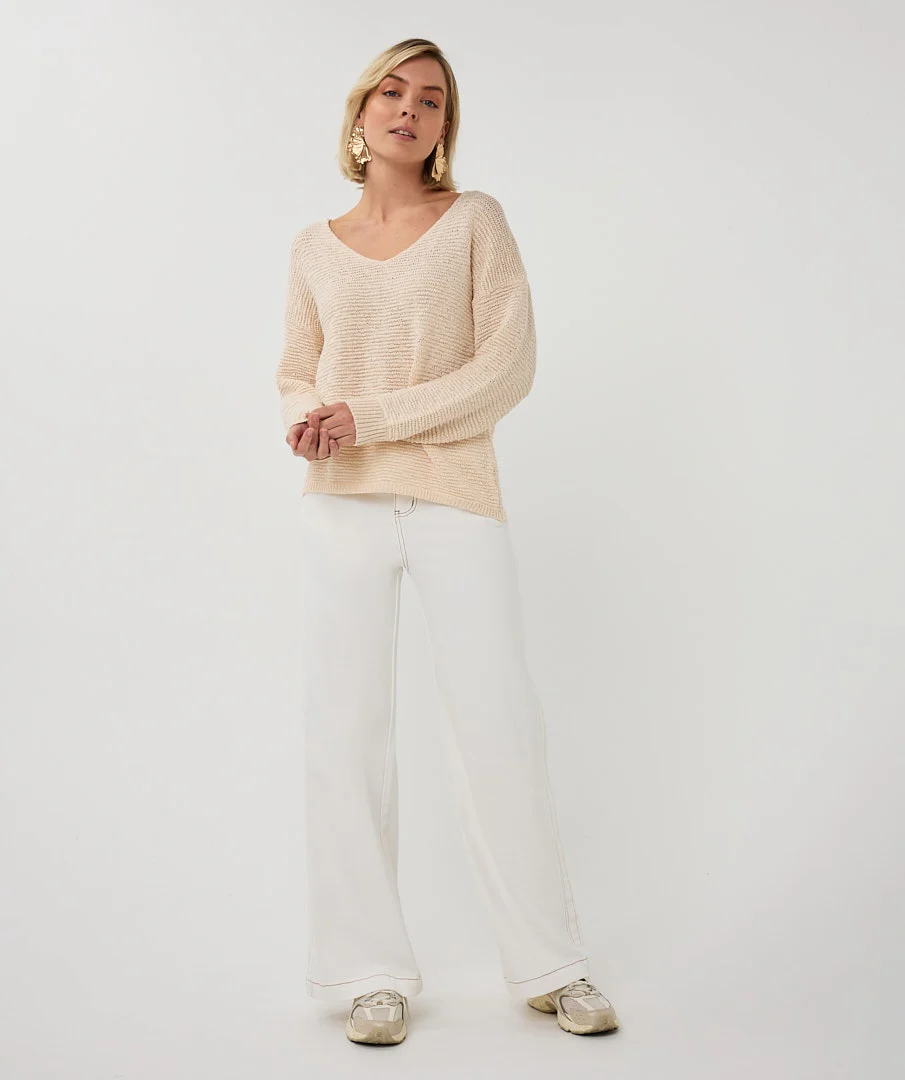 Textured V-Neck Knit Sweater - Image 4