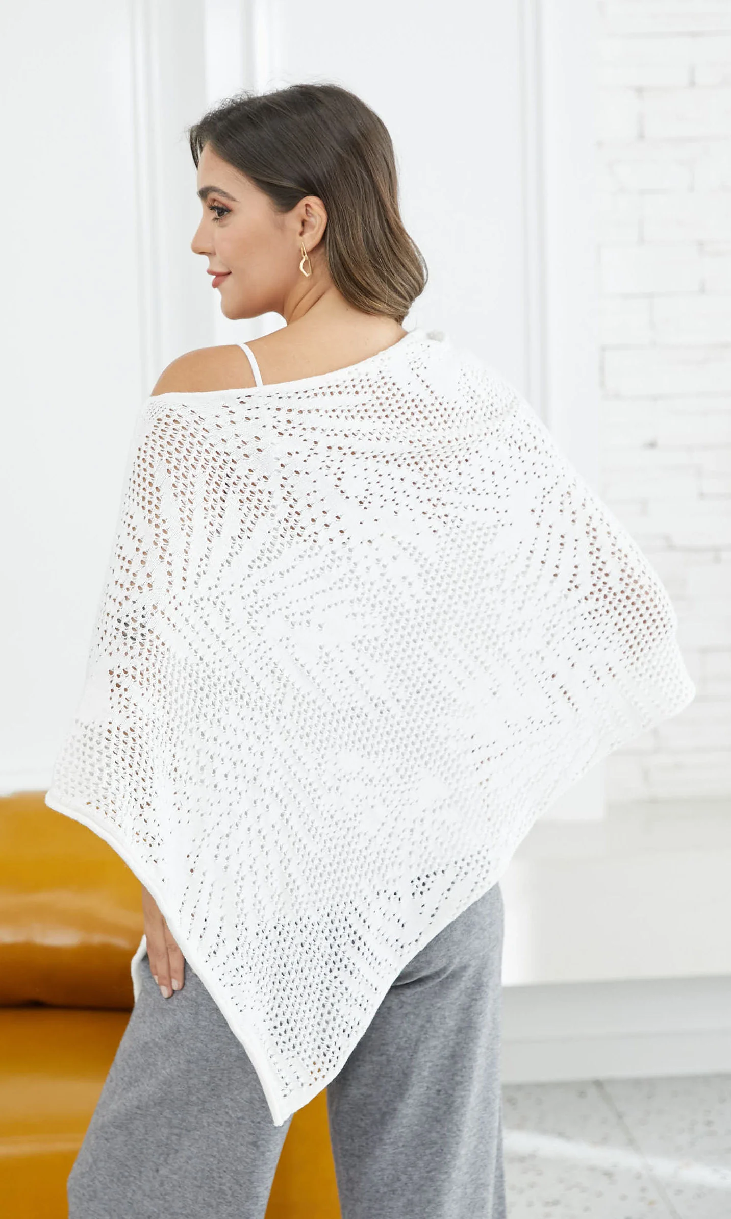 Openwork Knit Poncho Sweater - Image 3